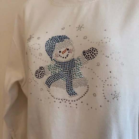 Vintage Rhinestone Snowman Sweatshirt | Decorated Originals | Size L - Picture 6 of 12